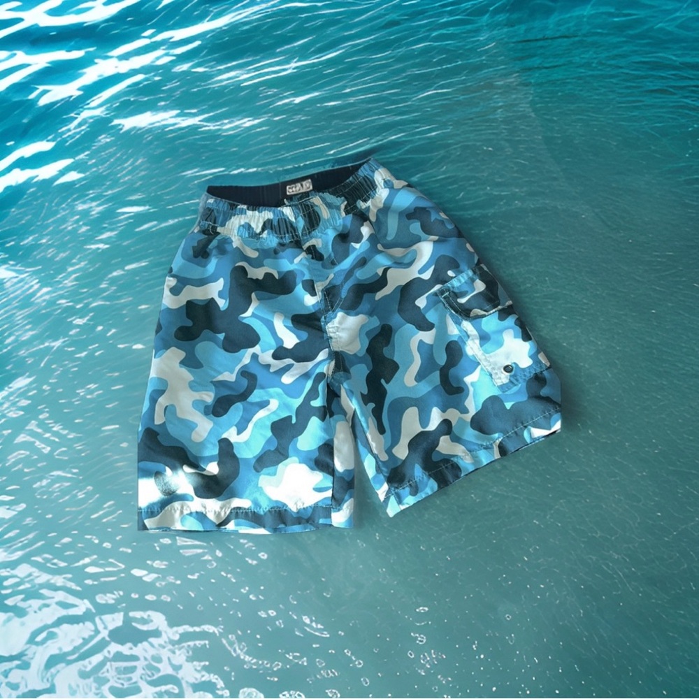 Turtle Bay Boys Blue Camo Swim Trunks